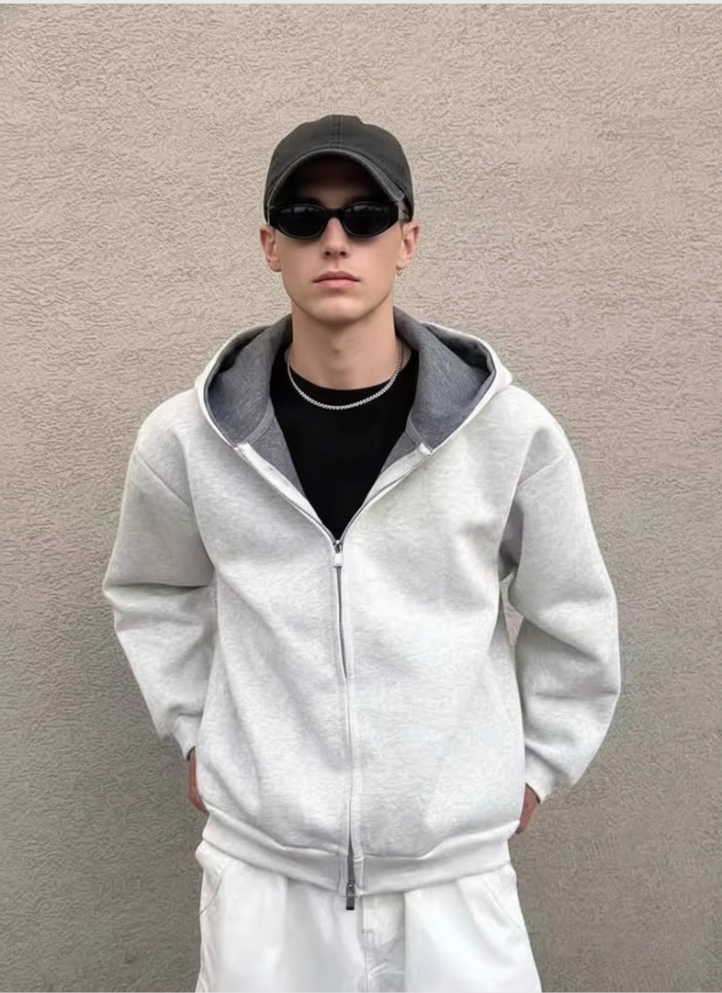 Grey Drift Minimal Hoodie