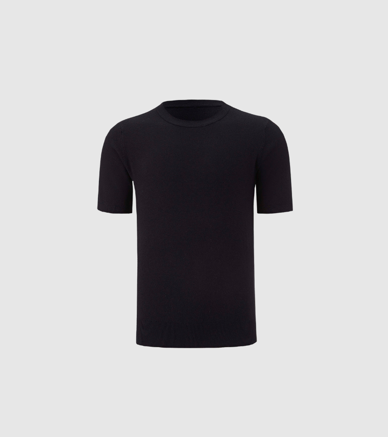 Black t-shirt on a light gray background