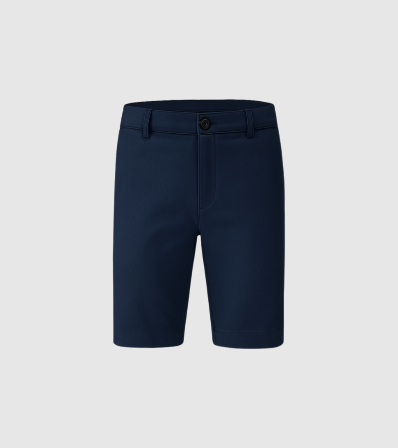 Navy blue shorts on a light gray background