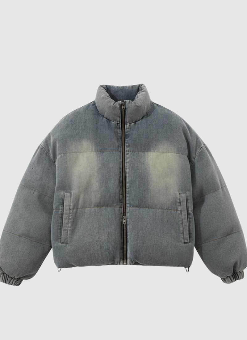 Stonewash High-Neck Puffer