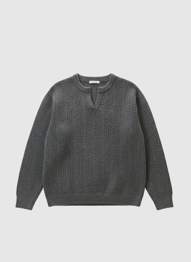 Ridge Cable Split-Neck Sweater