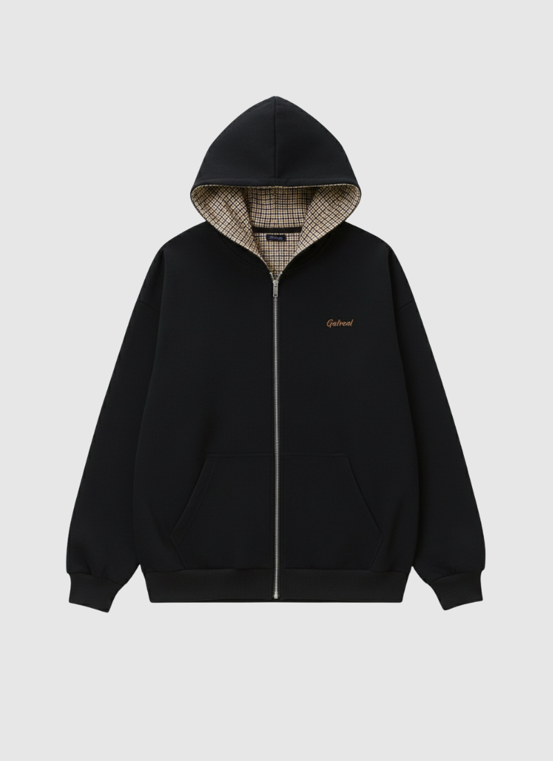 Lined Up Check Hood Zip
