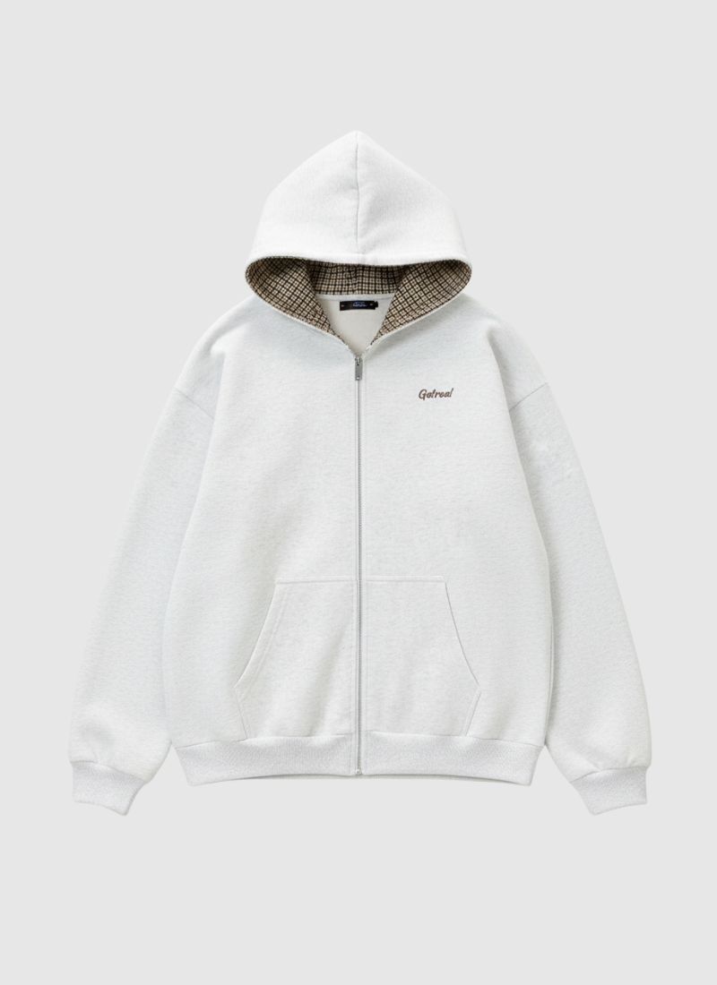 Lined Up Check Hood Zip