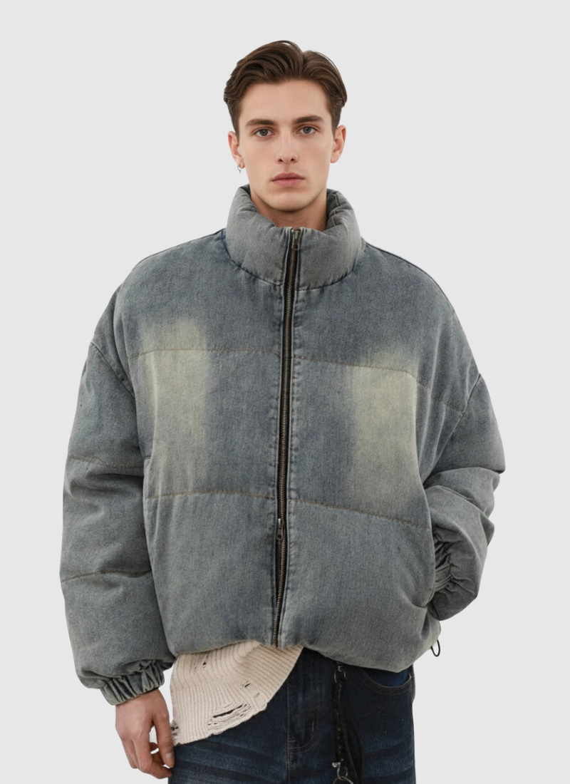 Stonewash High-Neck Puffer