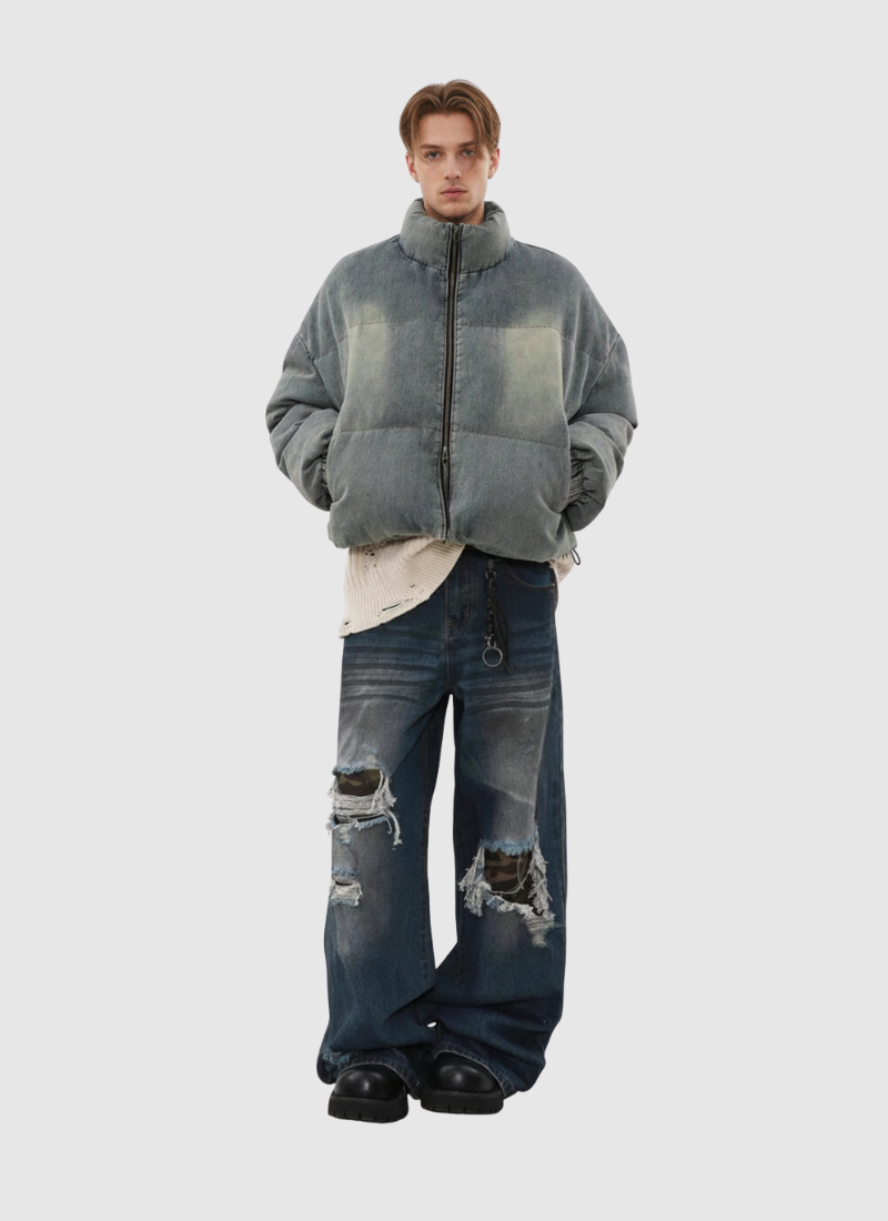 Stonewash High-Neck Puffer
