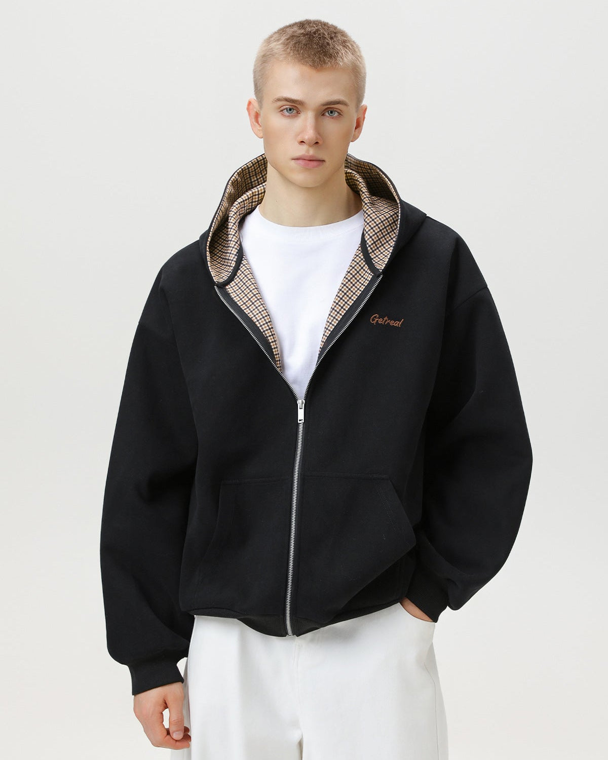 Lined Up Check Hood Zip